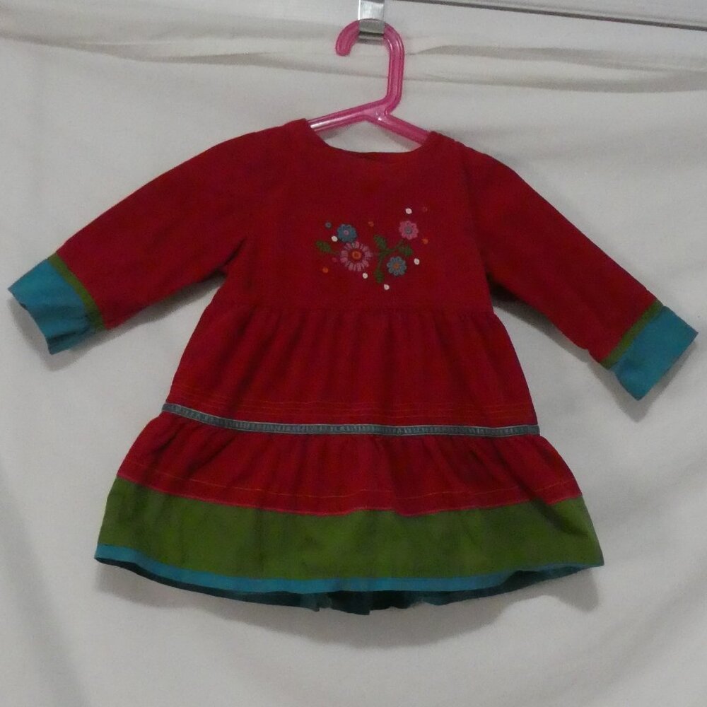 CATIMINI size 2A / 86 Colorful Floral Corduroy Dress Button-Up Back Closure